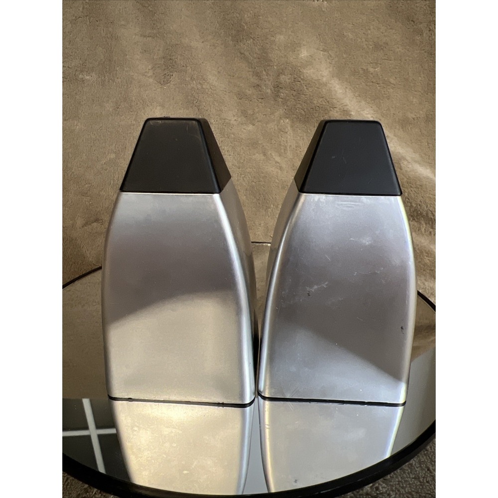 MCM Atomic‎ Era Salt & Pepper Shakers Brushed Chrome Style and Lucite